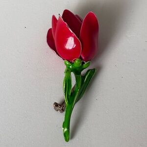 Vintage Red Flower Brooch